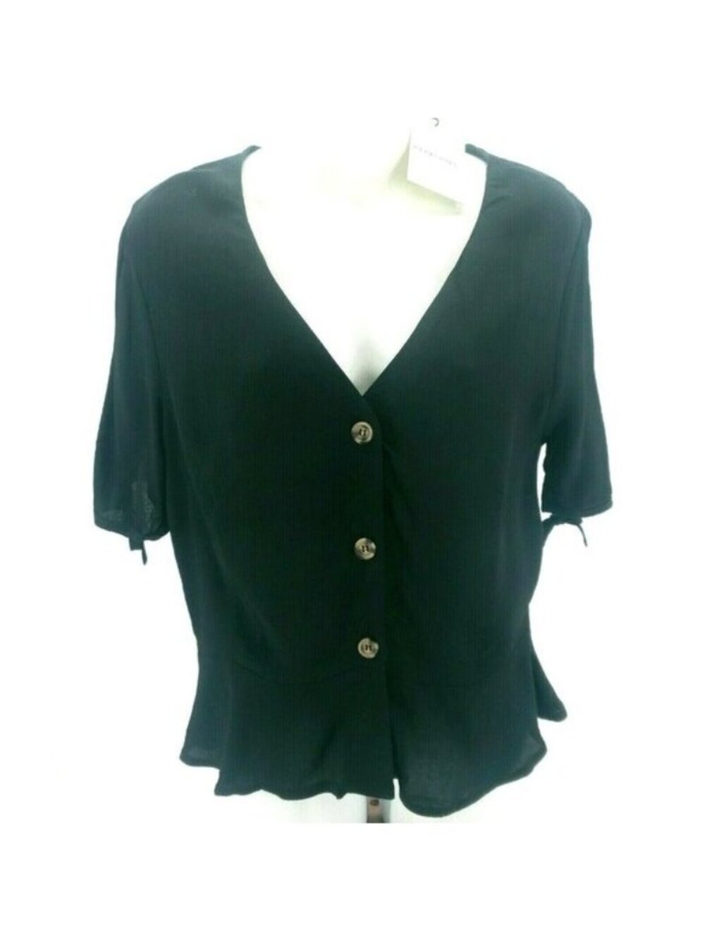 PEPALOVES Black Short Sleeve Blouse Top Button Down SMALL